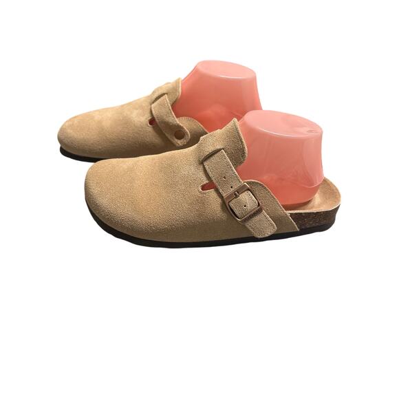 New Kidmi Tan Suede Clogs Cork Footbed Sandals Potato Shoes Size 40 8 1/2 - Picture 3 of 7